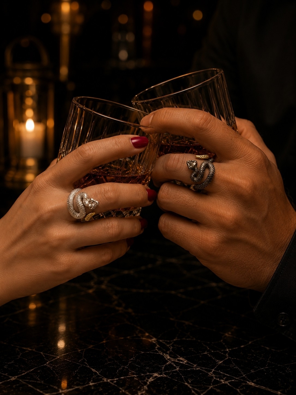 Unisex Snake Wrap Ring in Black and Gold - Statement Jewelry - Picture 4 of 6